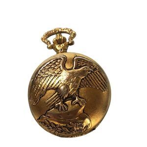 Vintage‎ Eagle Pocket Watch Gold-Toned Ornate Design Unisex Quartz-Untested